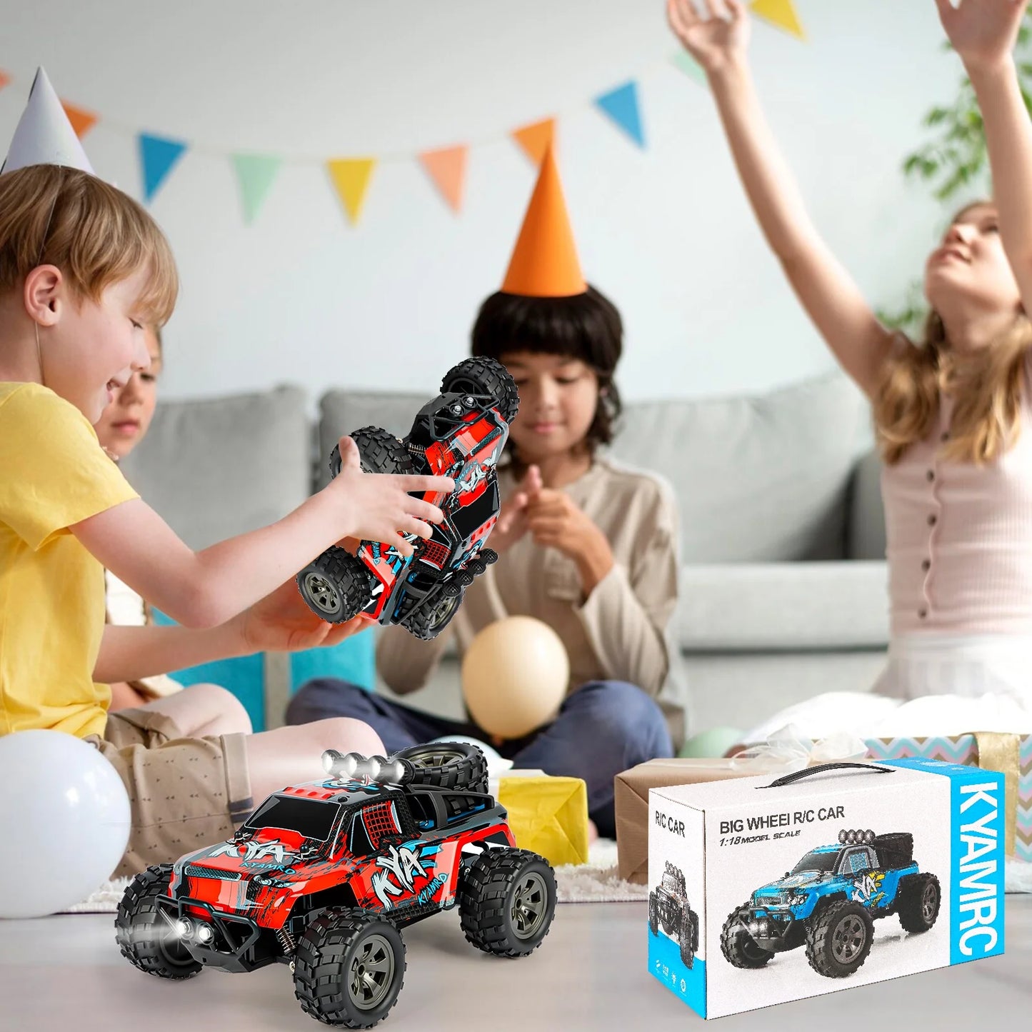 VKFVKF Remote Control Car, RC Car for Kids, RC Monster Truck with Lights & Headlights,All Terrain Off Road Vehicle, Gift for Boys/Girls Age 4+