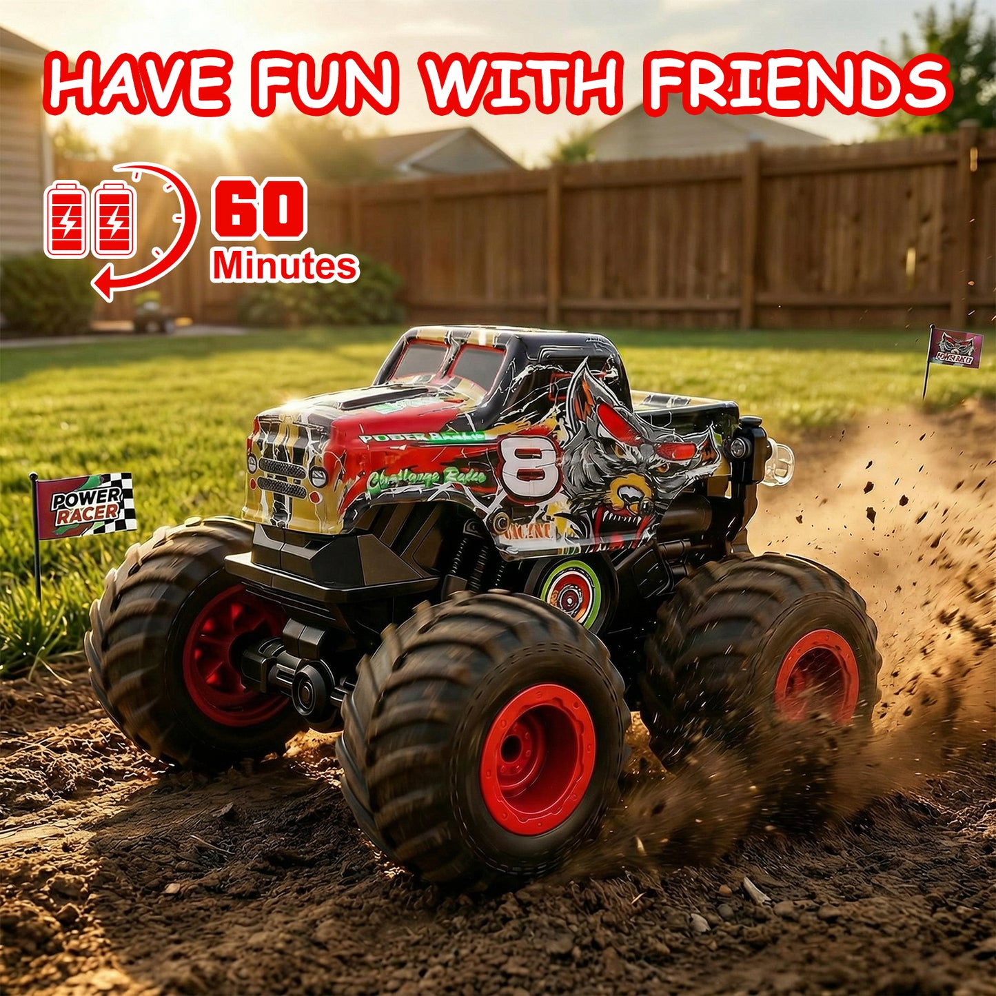 VKFVKF Rc Monster Trucks,Remote Control Car with Spray, Light & Sound,360° Rotating RC Stunt Car for Boys