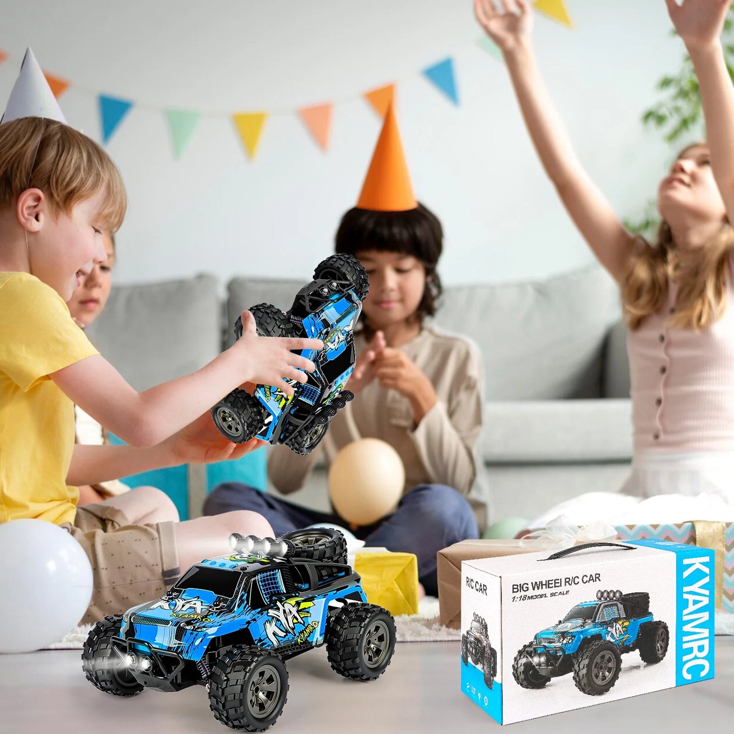 VKFVKF Remote Control Car, RC Car for Kids, RC Monster Truck with Lights & Headlights,All Terrain Off Road Vehicle, Gift for Boys/Girls Age 4+