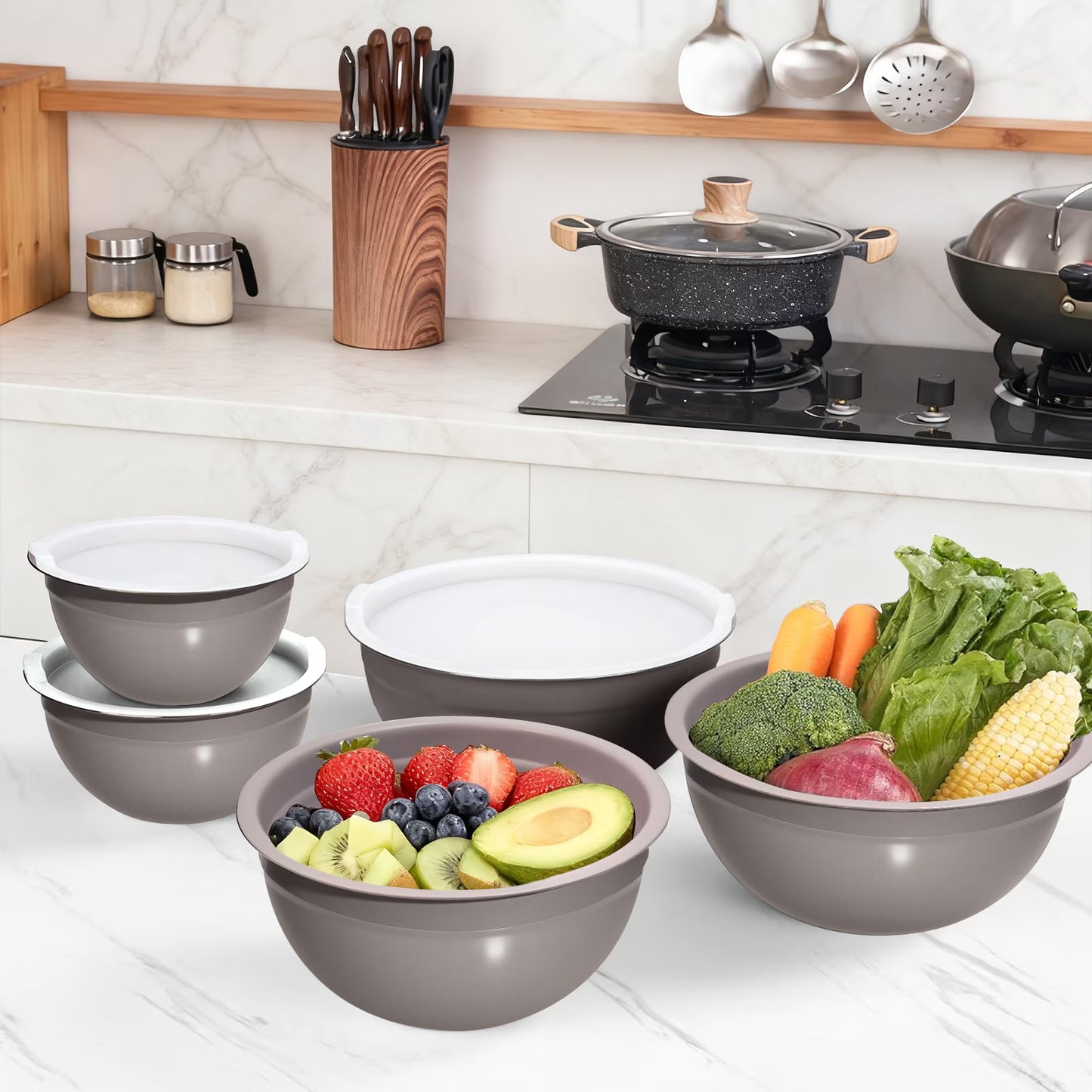 Laoyebaoho Stainless Steel Mixing Bowls Set, Mixing Bowls with Lids, Metal Nesting Storage Bowls for Kitchen