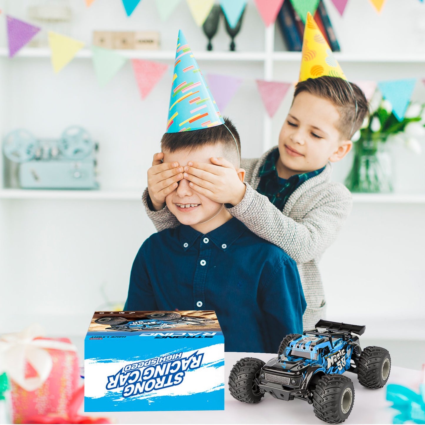 VKFVKF Remote Control Car, RC Car for Kids, RC Monster Truck with Lights & Headlights,All Terrain Off Road Vehicle, Gift for Boys/Girls Age 4+