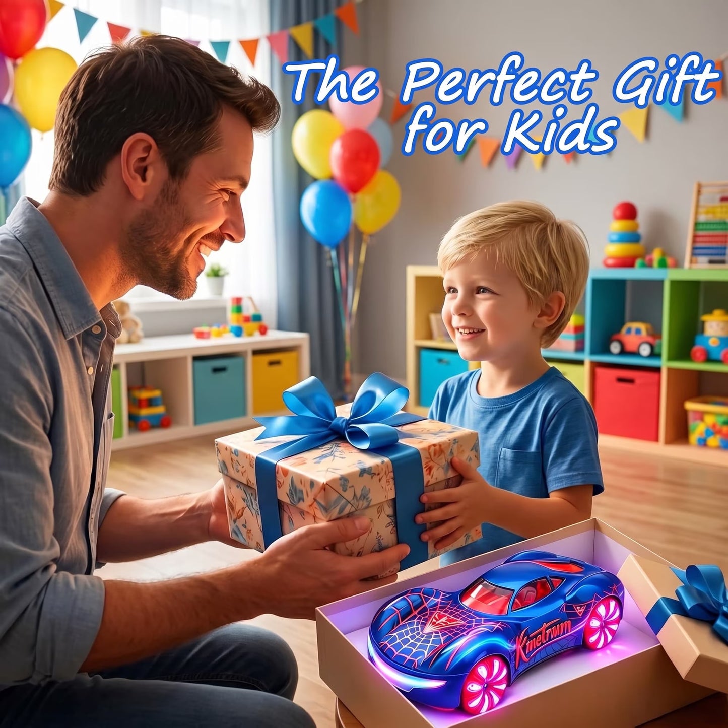 VKFVKF RC Monster Truck Toys, Remote Control Cars for Kids, 1:16 RC Cars with Light & Music, Stunt, 360° Spin, Left/Right Side Driving, Dual Spray