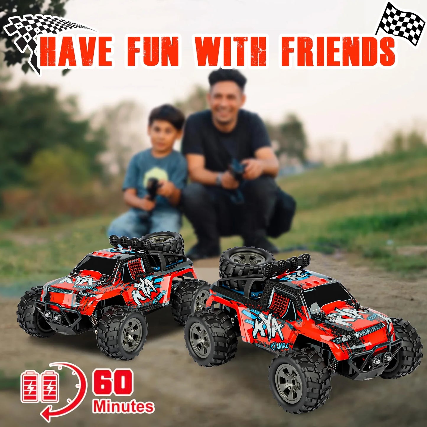 VKFVKF Remote Control Car, RC Car for Kids, RC Monster Truck with Lights & Headlights,All Terrain Off Road Vehicle, Gift for Boys/Girls Age 4+