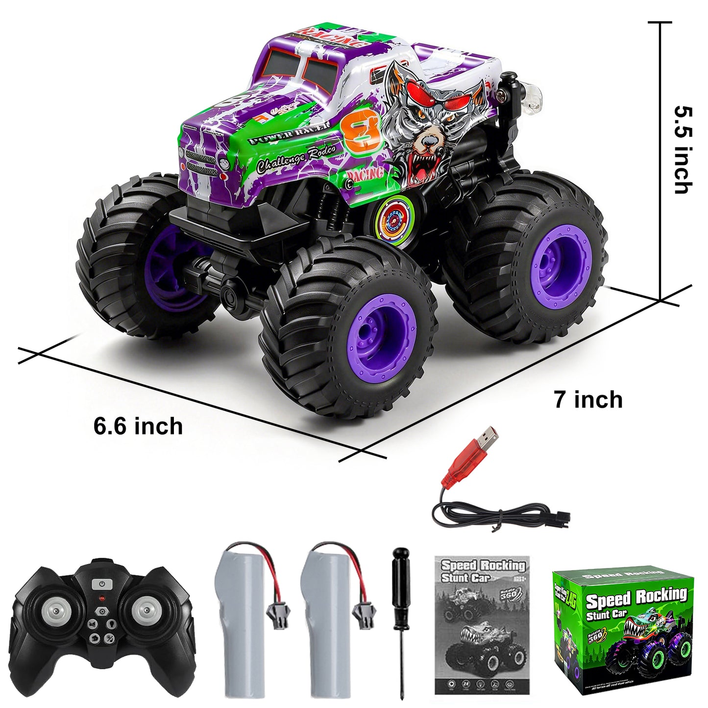 VKFVKF Remote Control Monster Trucks, 4WD Off-Road Car Gifts for Boys/Girls with with Spray, Light & Sound