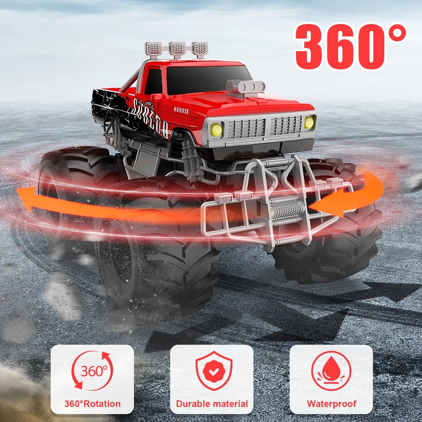 VKFVKF 1:16 Remote Control Car, RC Monster Truck Toys, RC Car for Kids, Kids RC Vehicle for Boys & Two Battery