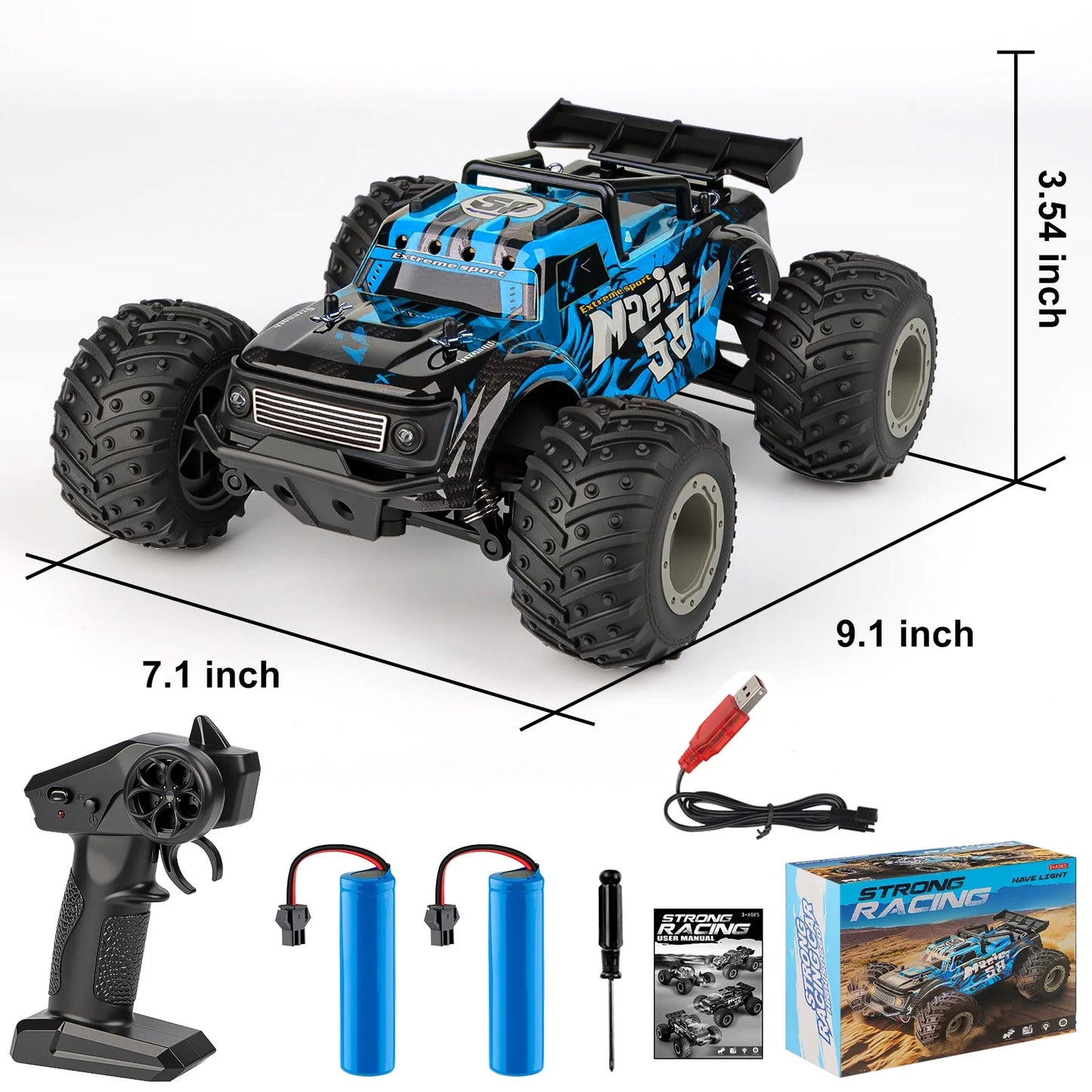 VKFVKF Remote Control Car, RC Car for Kids, RC Monster Truck with Lights & Headlights,All Terrain Off Road Vehicle, Gift for Boys/Girls Age 4+