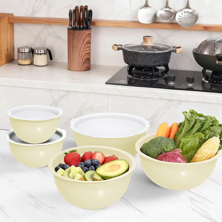Stainless Steel Mixing Bowls with Lids Set, Laoyebaoho Metal Nesting Salad Bowls, Airtight Lids, Large Prep Metal Mixing Bowls for Kitchen