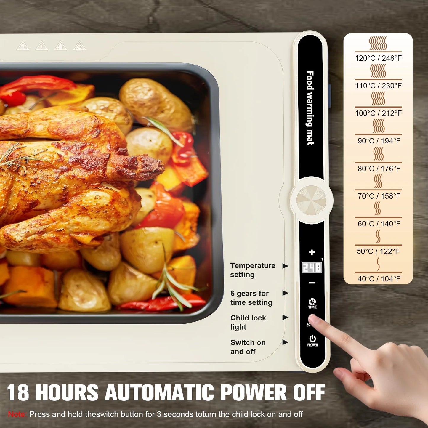 VKFVKF Electric Warming Tray,Portable Food Warming Mat, 9 Temperature Settings Food Warming Trays,Large Size 26x15.3 in,Residential