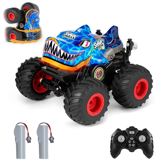 VKFVKF RC Monster Trucks, Remote Control Car with Light & Sound, 360° Rotating RC Stunt Car for Boys