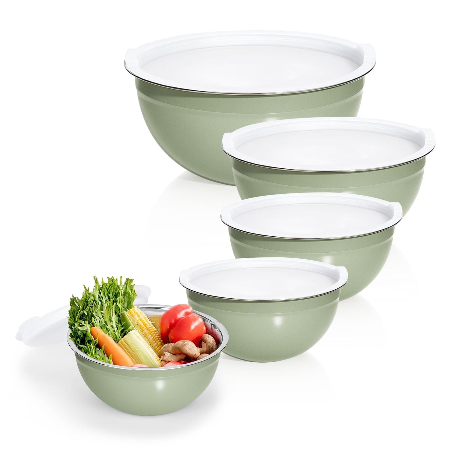 Laoyebaoho Mixing Bowls with Lids, 5 Pcs Stainless Steel Bowls for Kitchen,Great for Cooking, Baking, Serving,Green