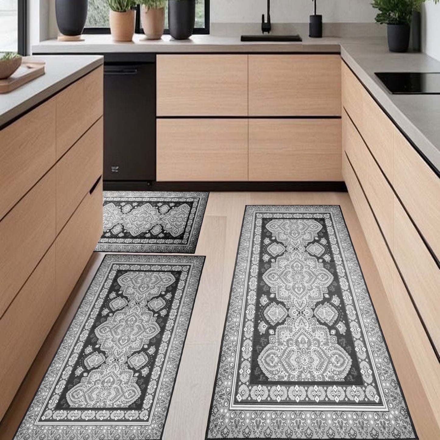 Laoyebaoho Kitchen Rug Set 3 Piece,Non Slip Kitchen Floor Mats ,Machine Washable Rugs Mats