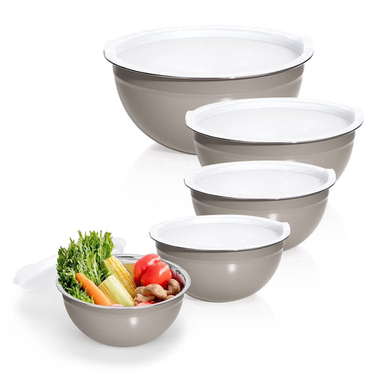 Laoyebaoho Mixing Bowls with Lids Set of 5,Stainless Steel Mixing Bowls Setfor Kitchen,Brown