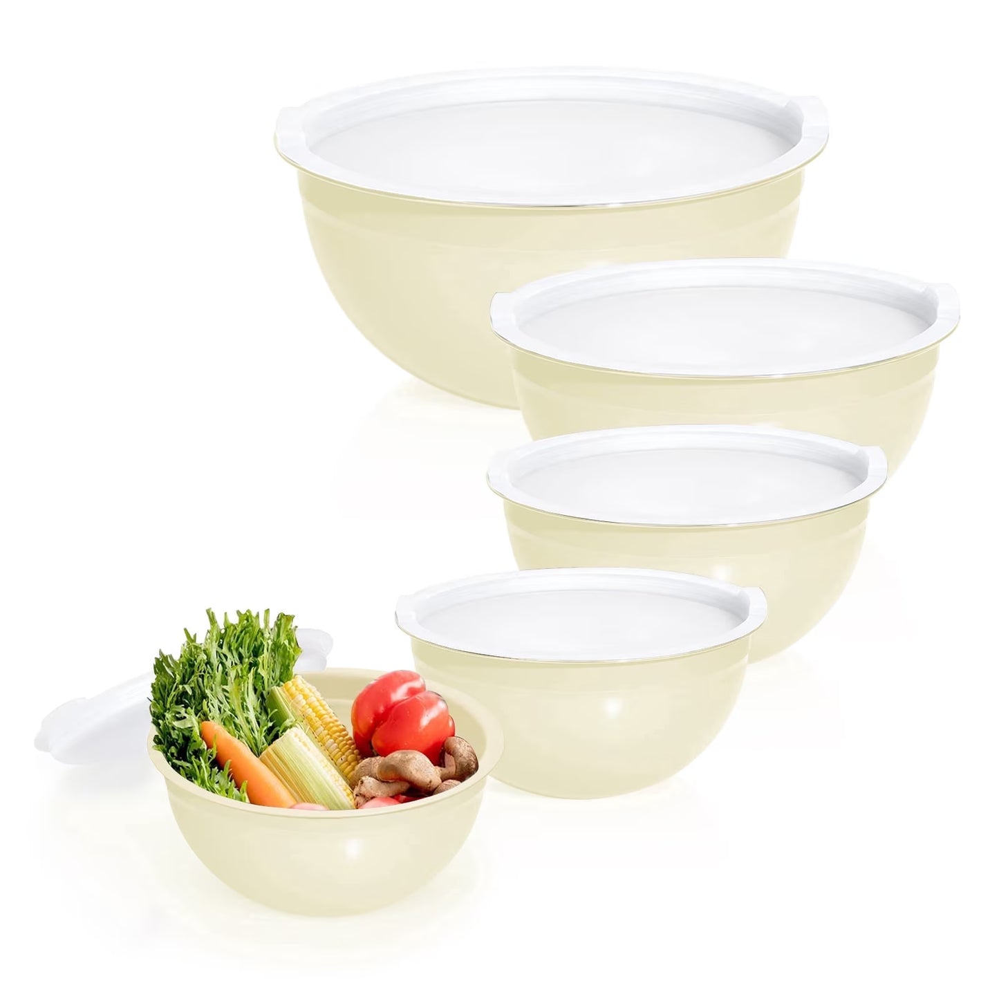 Stainless Steel Mixing Bowls with Lids Set, Laoyebaoho Metal Nesting Salad Bowls, Airtight Lids, Large Prep Metal Mixing Bowls for Kitchen
