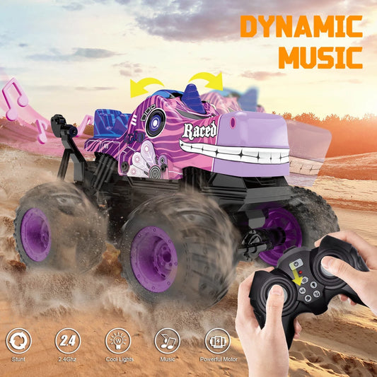 RC Monster Truck Toys, Remote Control Cars for Kids, Dinosaur RC Cars with Light & Music,Stunt, 360° Spin, Walk Upright
