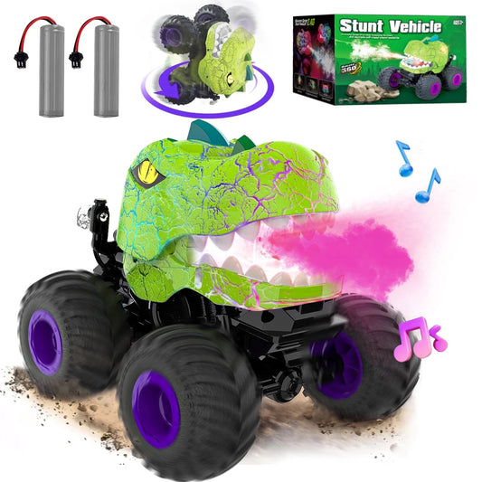 Rc Monster Trucks,Dinosaur Remote Control Car with Spray, Light & Sound,360° Rotating RC Stunt Car for Boys