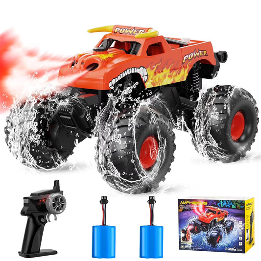 VKFVKF 1:16 Waterproof Remote Control Monster Truck - 4WD Amphibious All Terrain RC Car, Off-Road Toy Truck with Rechargeable Battery, Gift for Kids