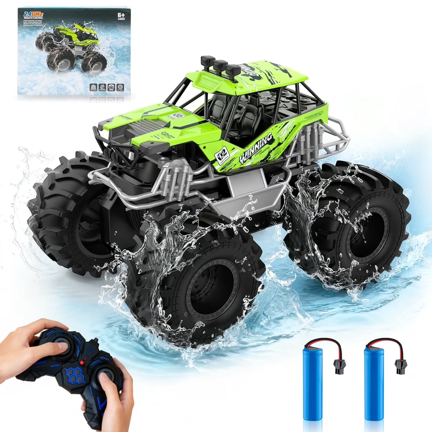 VKFVKF 1:18 Remote Control Cars, RC Monster Truck for Kids, RC Cars Toys Gifts for Boys,Kids RC Vehicle for Two Battery