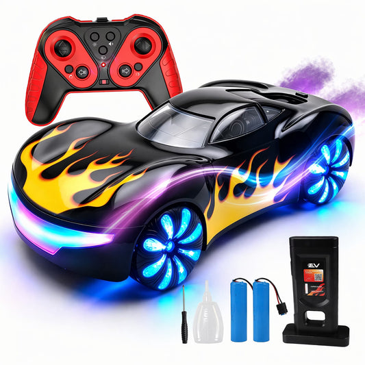 VKFVKF RC Monster Truck Toys, Remote Control Cars for Kids, 1:16 RC Cars with Light & Music, Stunt, 360° Spin, Left/Right Side Driving, Dual Spray