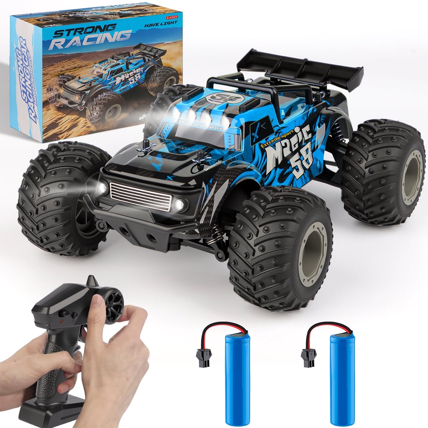VKFVKF Remote Control Car, RC Car for Kids, RC Monster Truck with Lights & Headlights,All Terrain Off Road Vehicle, Gift for Boys/Girls Age 4+