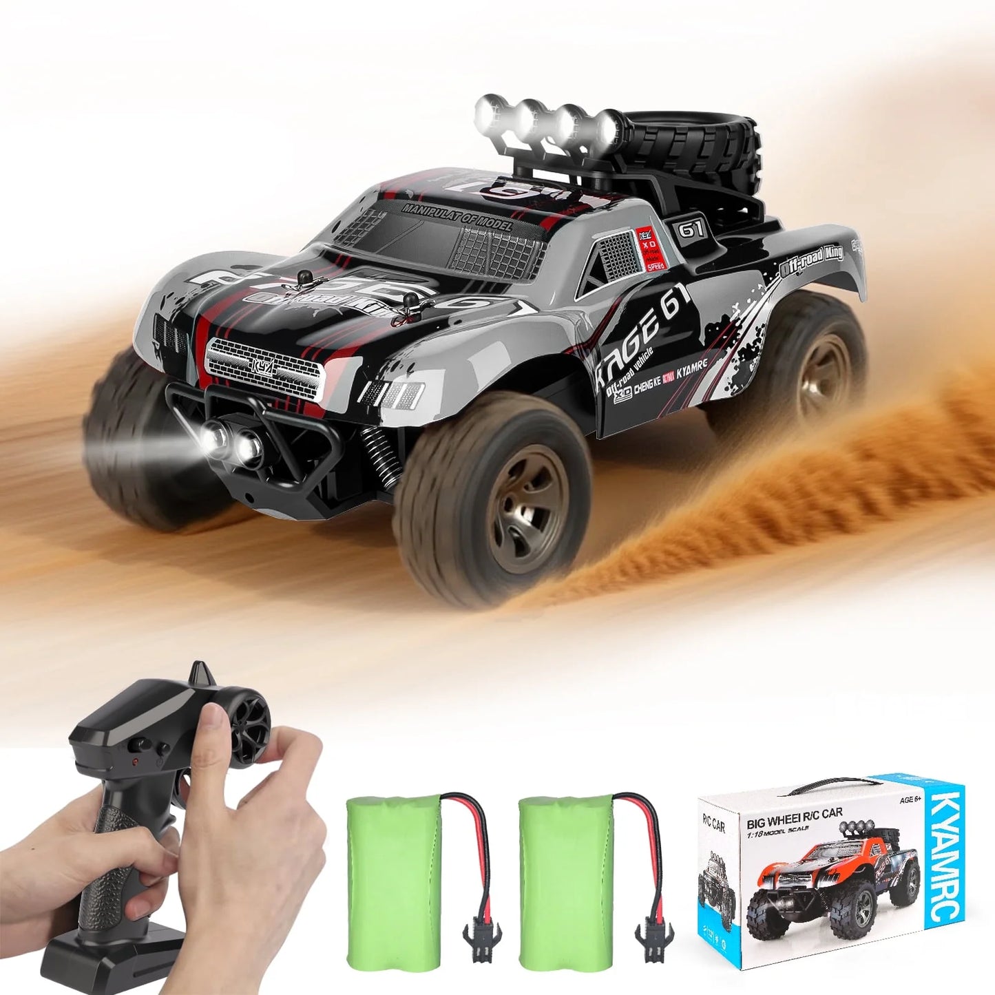 VKFVKF Remote Control Car, RC Car for Kids, RC Monster Truck with Lights & Headlights,All Terrain Off Road Vehicle, Gift for Boys/Girls Age 4+