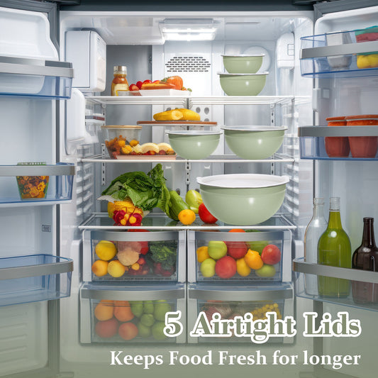 Laoyebaoho Mixing Bowls with Lids, 5 Pcs Stainless Steel Bowls for Kitchen,Great for Cooking, Baking, Serving,Green