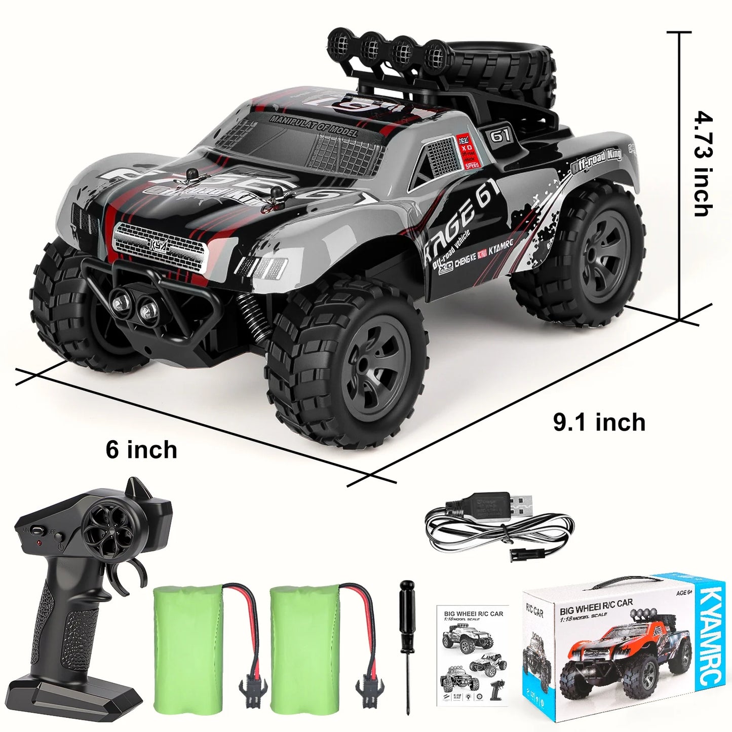 VKFVKF Remote Control Car, RC Car for Kids, RC Monster Truck with Lights & Headlights,All Terrain Off Road Vehicle, Gift for Boys/Girls Age 4+