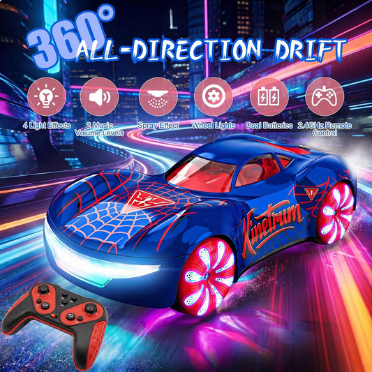 VKFVKF RC Monster Truck Toys, Remote Control Cars for Kids, 1:16 RC Cars with Light & Music, Stunt, 360° Spin, Left/Right Side Driving, Dual Spray