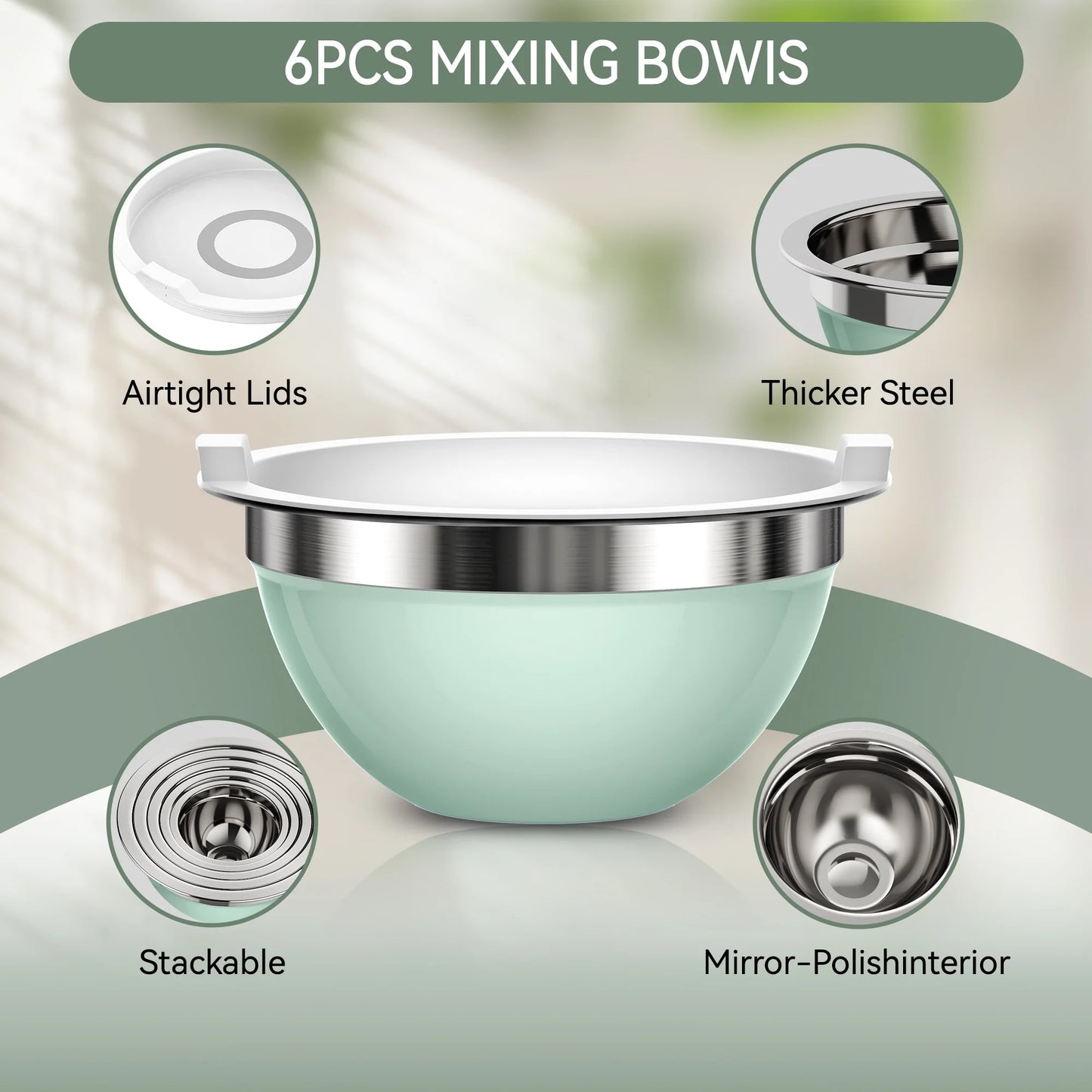 Laoyebaoho Stainless Steel Mixing Bowls Set of 5, Mixing Bowls with Lids,Morandi Color Bowls for Kitchen,Great for Cooking, Baking, Serving