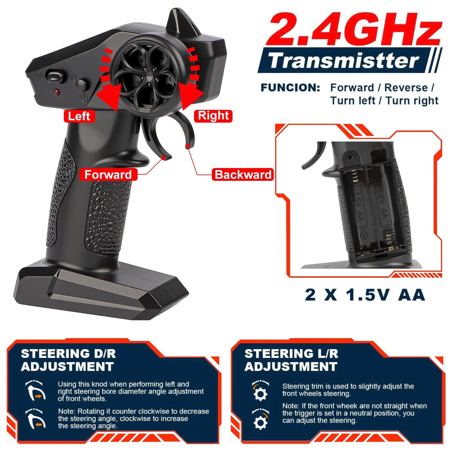 VKFVKF Remote Control Car, RC Car for Kids, RC Monster Truck with Lights & Headlights,All Terrain Off Road Vehicle, Gift for Boys/Girls Age 4+