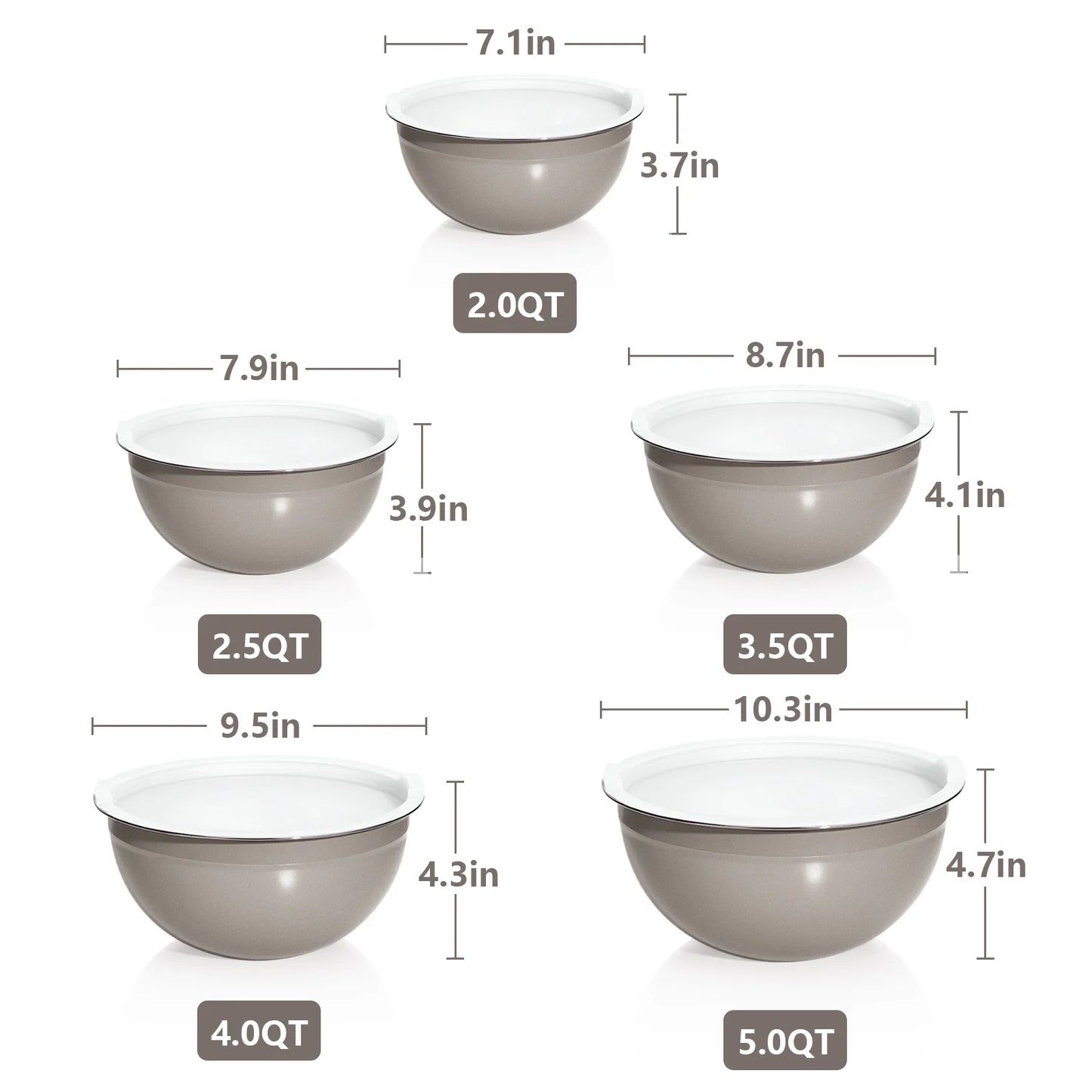 Laoyebaoho Mixing Bowls with Lids Set of 5,Stainless Steel Mixing Bowls Setfor Kitchen,Brown