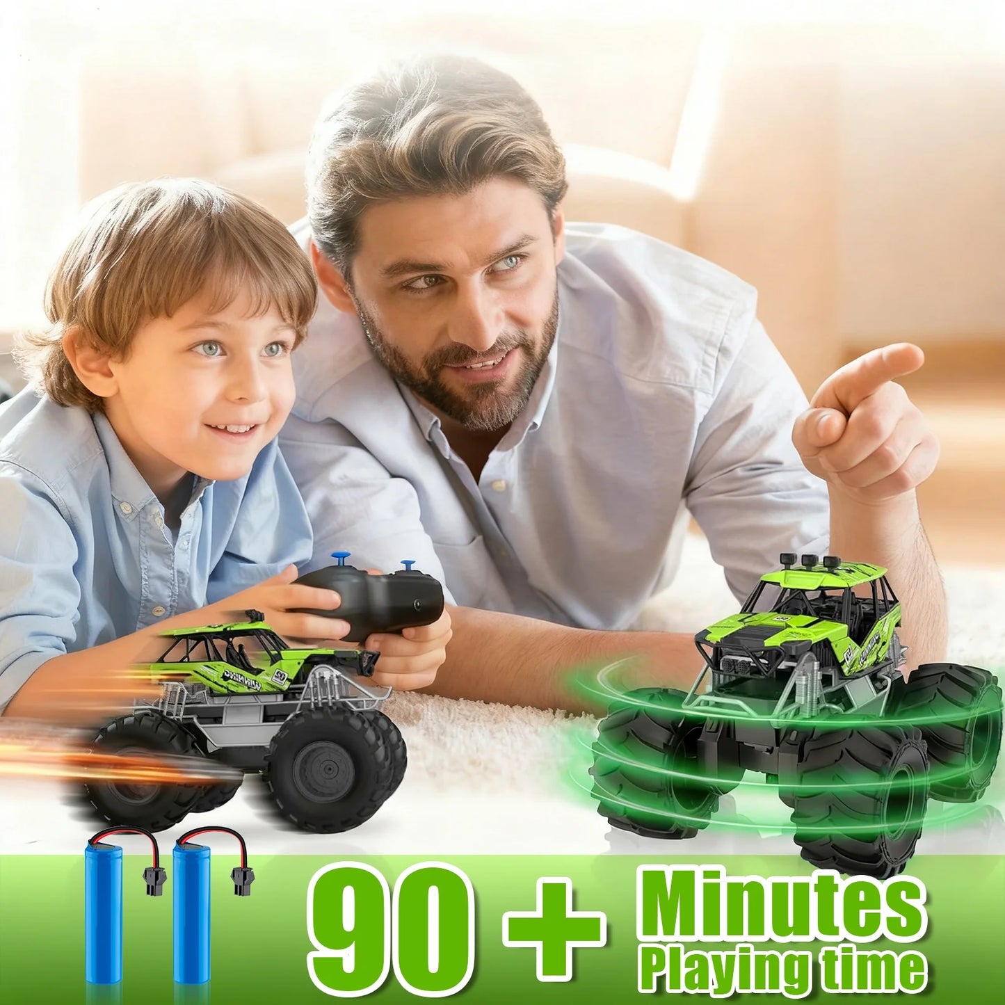 VKFVKF 1:18 Remote Control Cars, RC Monster Truck for Kids, RC Cars Toys Gifts for Boys,Kids RC Vehicle for Two Battery