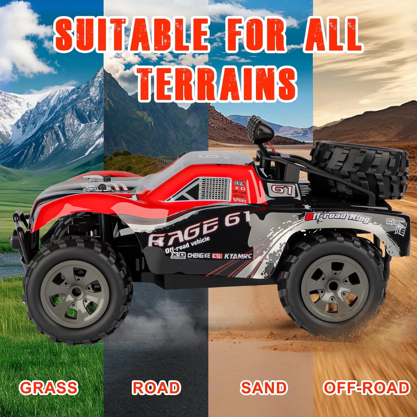 VKFVKF Remote Control Car, RC Car for Kids, RC Monster Truck with Lights & Headlights,All Terrain Off Road Vehicle, Gift for Boys/Girls Age 4+