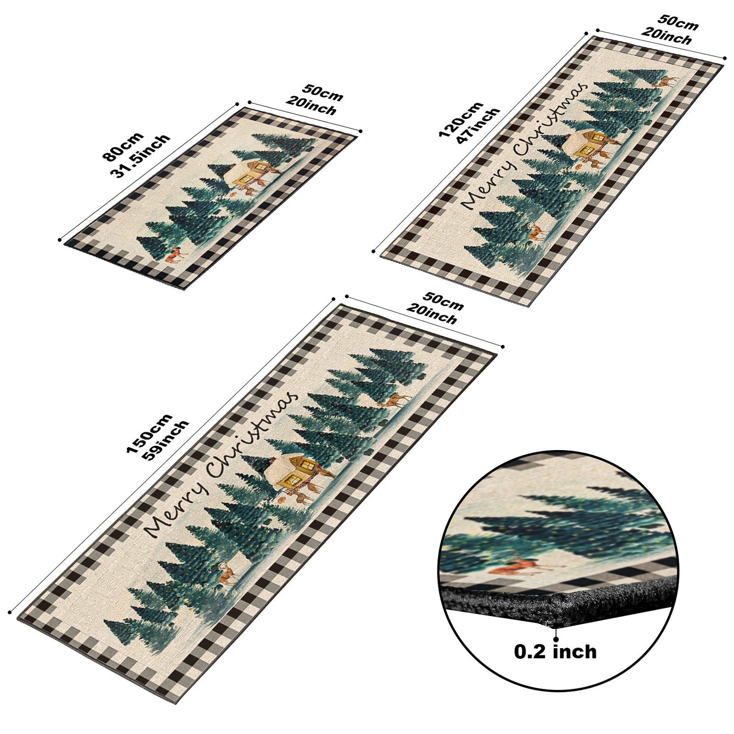 Laoyebaoho Christmas Kitchen Rugs Sets of 3, Kitchen Mats ,Bohemian Machine Washable Rugs Mats