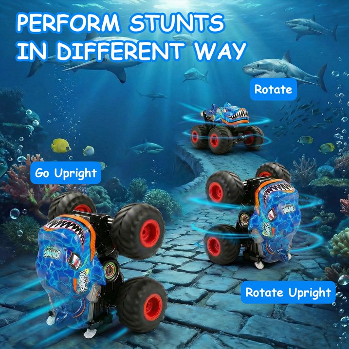 VKFVKF RC Monster Trucks, Remote Control Car with Light & Sound, 360° Rotating RC Stunt Car for Boys