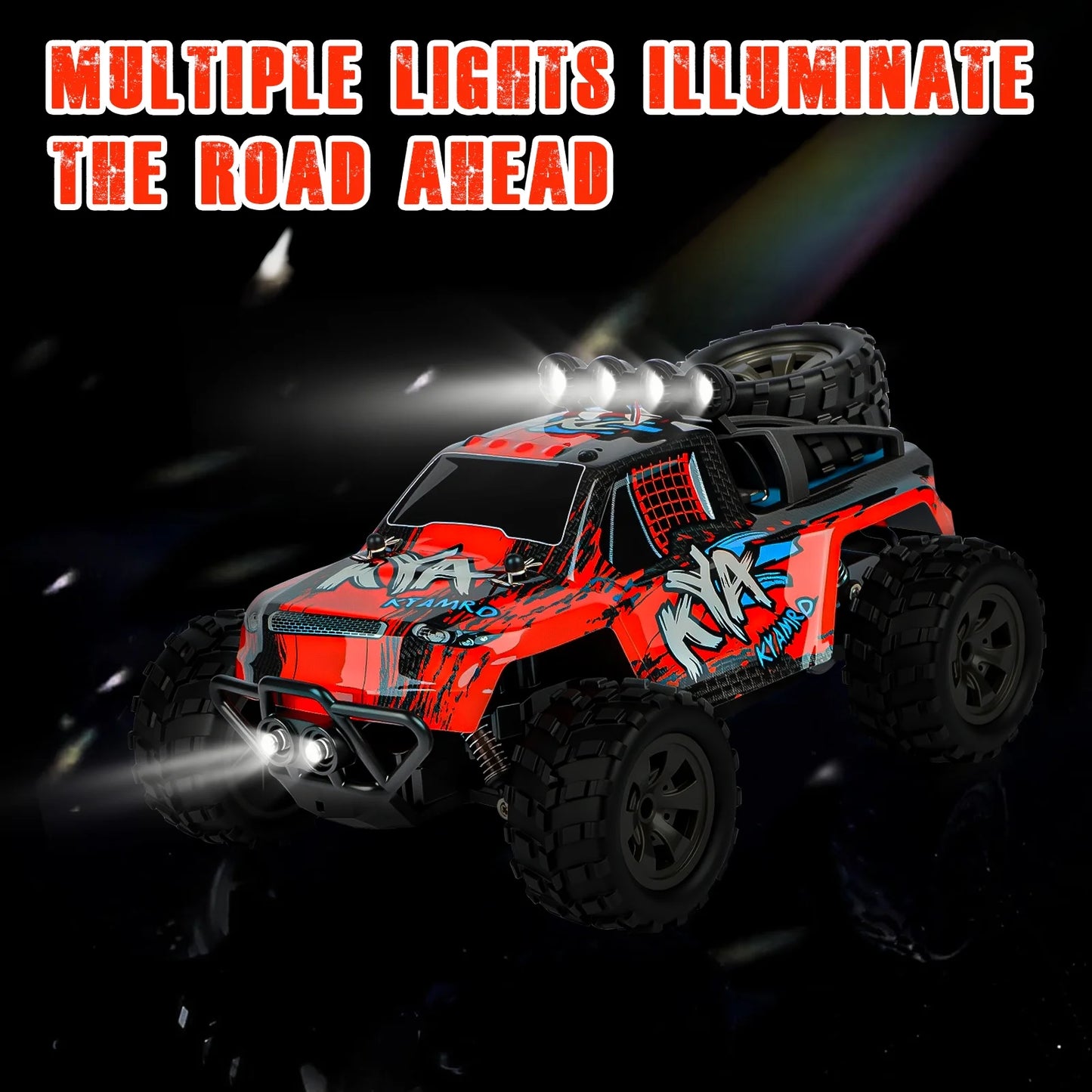 VKFVKF Remote Control Car, RC Car for Kids, RC Monster Truck with Lights & Headlights,All Terrain Off Road Vehicle, Gift for Boys/Girls Age 4+