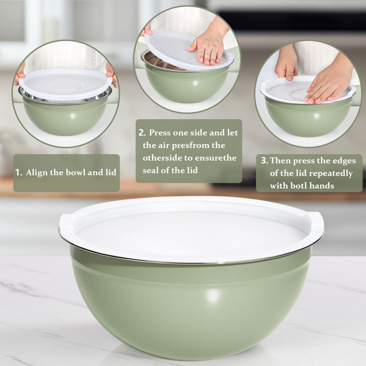 Laoyebaoho Mixing Bowls with Lids, 5 Pcs Stainless Steel Bowls for Kitchen,Great for Cooking, Baking, Serving,Green