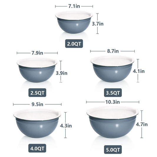 Laoyebaoho Stainless Steel Mixing Bowls with Lids, 5 Pcs Mixing Bowls for Kitchen,Blue