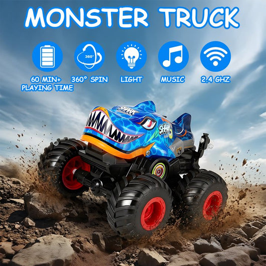 VKFVKF RC Monster Trucks, Remote Control Car with Light & Sound, 360° Rotating RC Stunt Car for Boys
