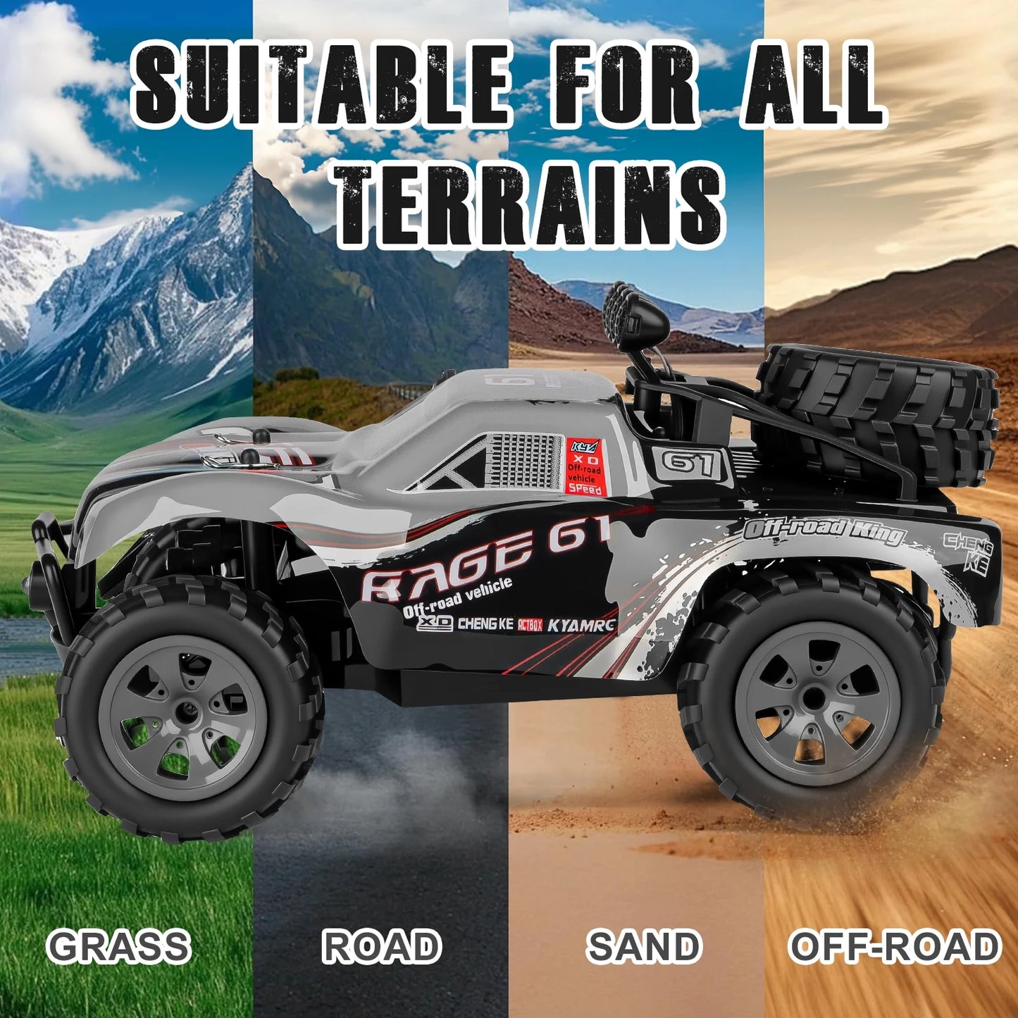 VKFVKF Remote Control Car, RC Car for Kids, RC Monster Truck with Lights & Headlights,All Terrain Off Road Vehicle, Gift for Boys/Girls Age 4+