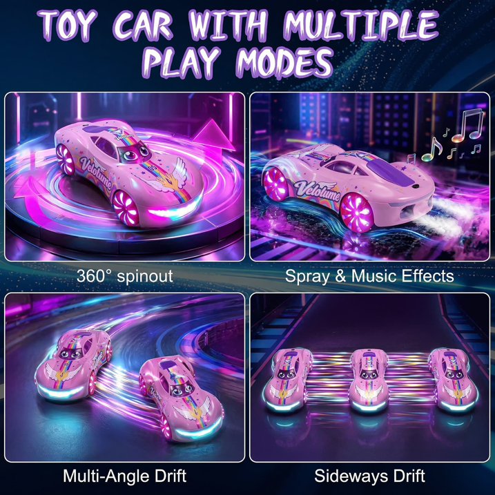 VKFVKF RC Monster Truck Toys, Remote Control Cars for Kids, 1:16 RC Cars with Light & Music, Stunt, 360° Spin, Left/Right Side Driving, Dual Spray