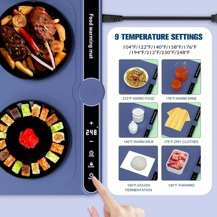 VKFVKF Electric Warming Tray,Portable Food Warming Mat, 9 Temperature Settings Food Warming Trays,Large Size 26x15.3 in,Residential,